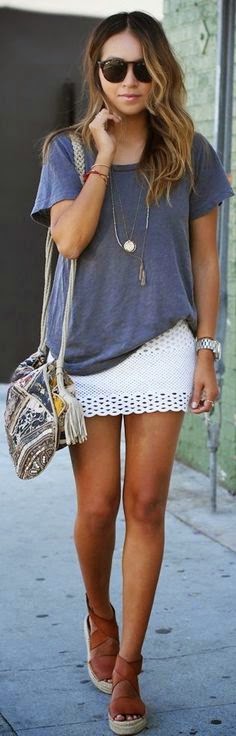 Street style | Casual grey top, white lace skirt | Luvtolook | Virtual ...
