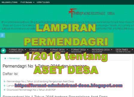 Permendagri No 1 Tahun 2016 dan Lampiran  FORMAT ADMINISTRASI DESA