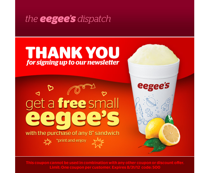 Arizona Families Sign Up for Eegee's newsletter and get a coupon for a