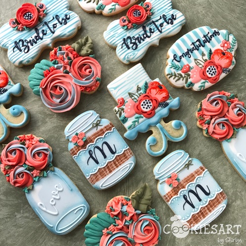 Graphic design style wedding shower sugar cookies -- cookie decorating tutorial