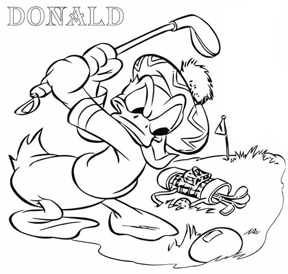 Tranh tô màu vịt Donald chơi đánh gôn