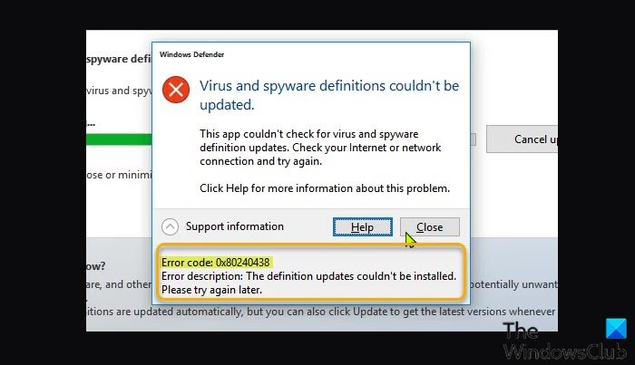 Erreur Windows Defender 0x80240438