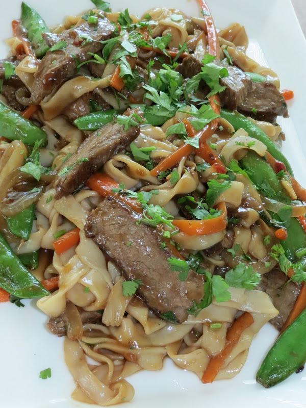 Adriana's Cookies Shirataki noodles with steak and pomegranate sauce