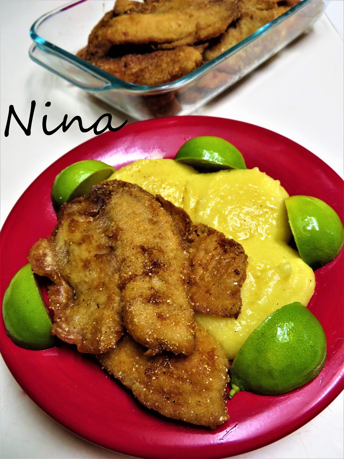 NINA'S RECIPES..... FRIED FISH WITH POLENTA AND GARLIC SAUCE (Peste