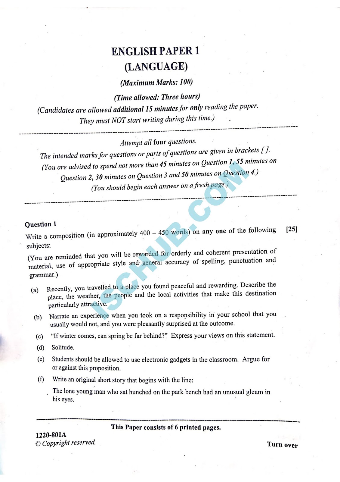 Isc English Language Paper 1 2020 Board Exam Question Class 12 Icse 10