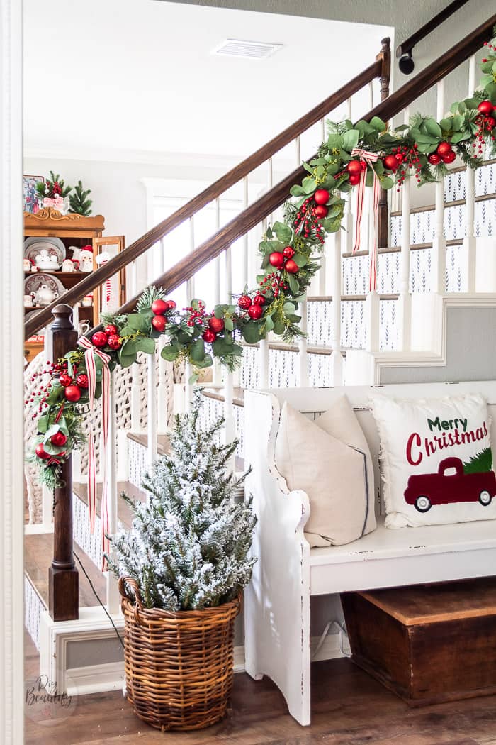Christmas Banister Garland with Ornaments DIY Beautify Creating Beauty at Home