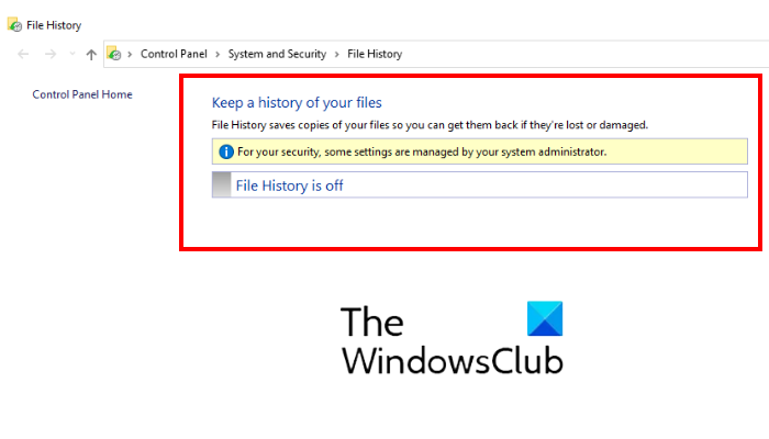 deshabilitar la copia de seguridad del historial de archivos en Windows 10