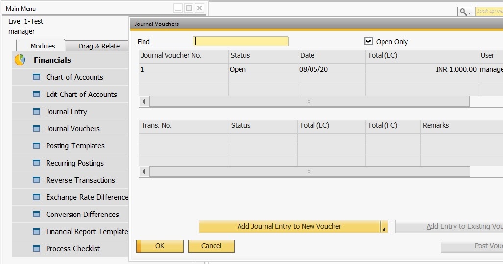 SAP Business One Knowledge What is Journal Voucher Entry in SAP