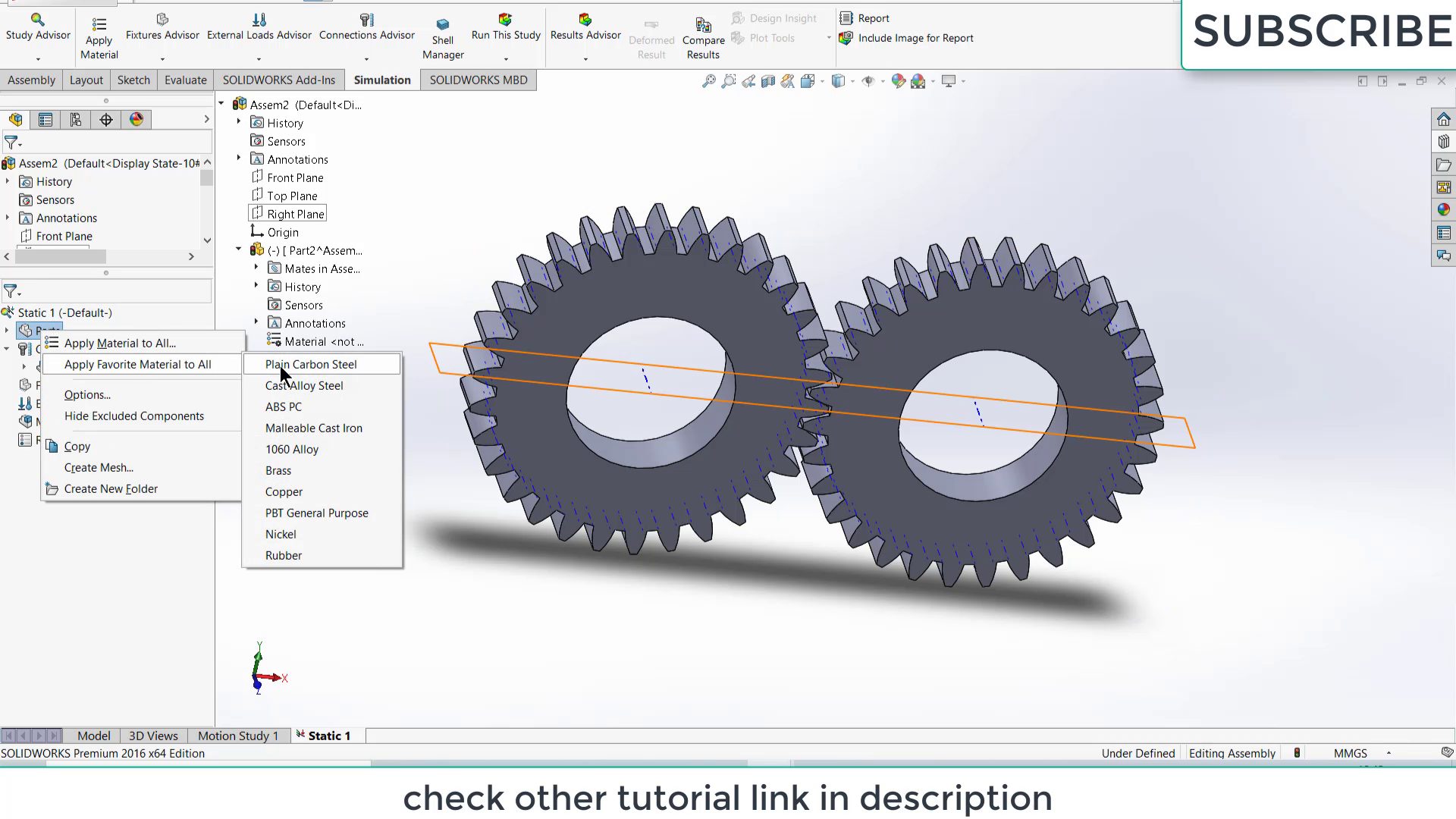 Spur Gear Simulation in Solidworks