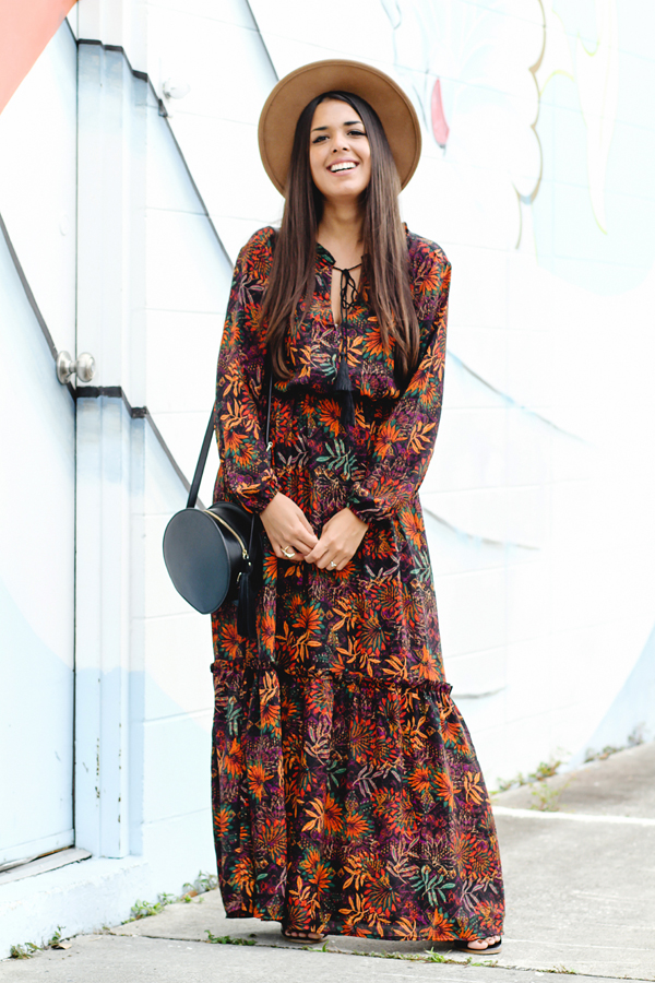 A GIRL NAMED NYDIA Maxi H&M Floral Dress for Fall