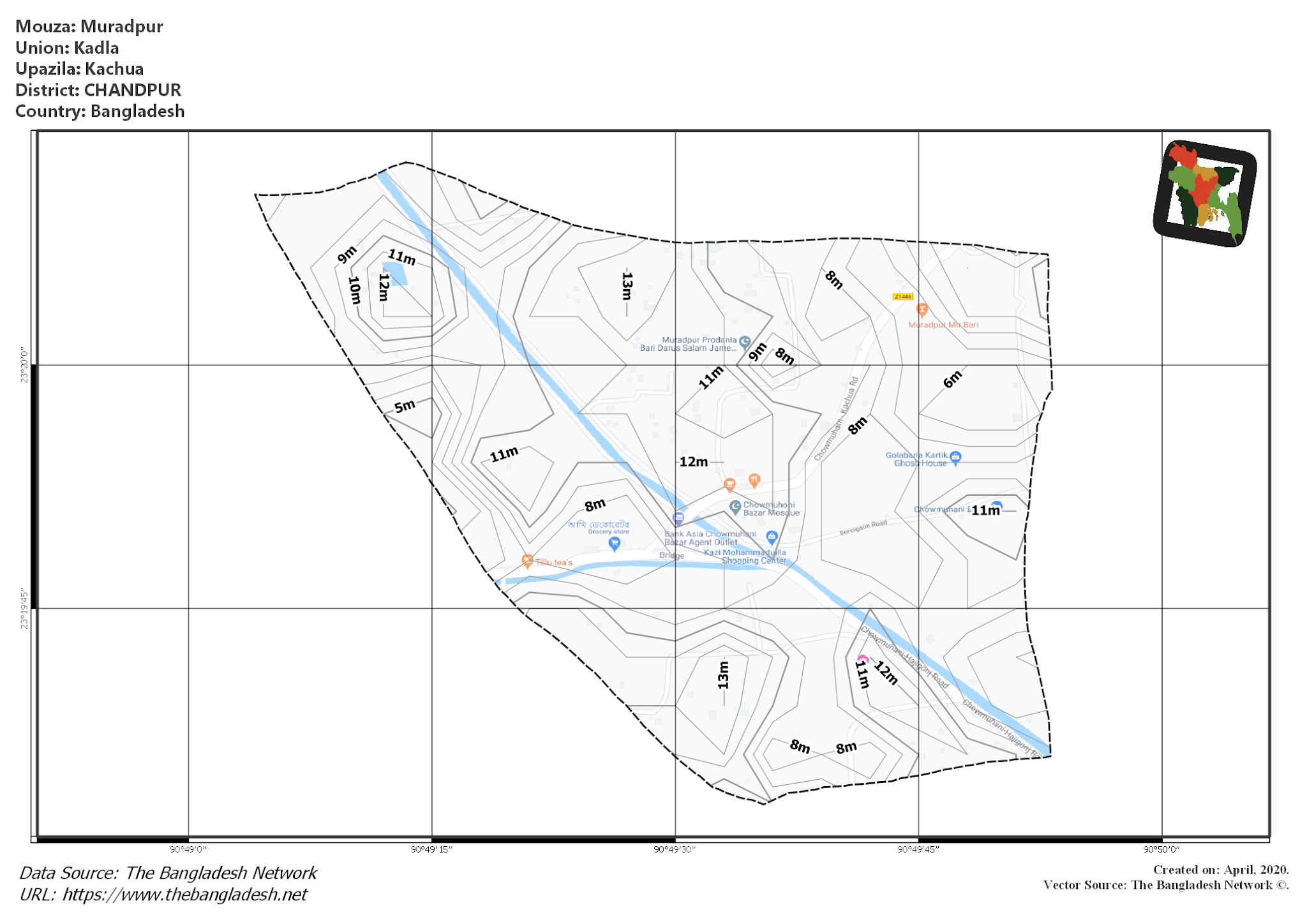 Map of Muradpur Mouza of Kachua Upazila, CHANDPUR, Bangladesh.