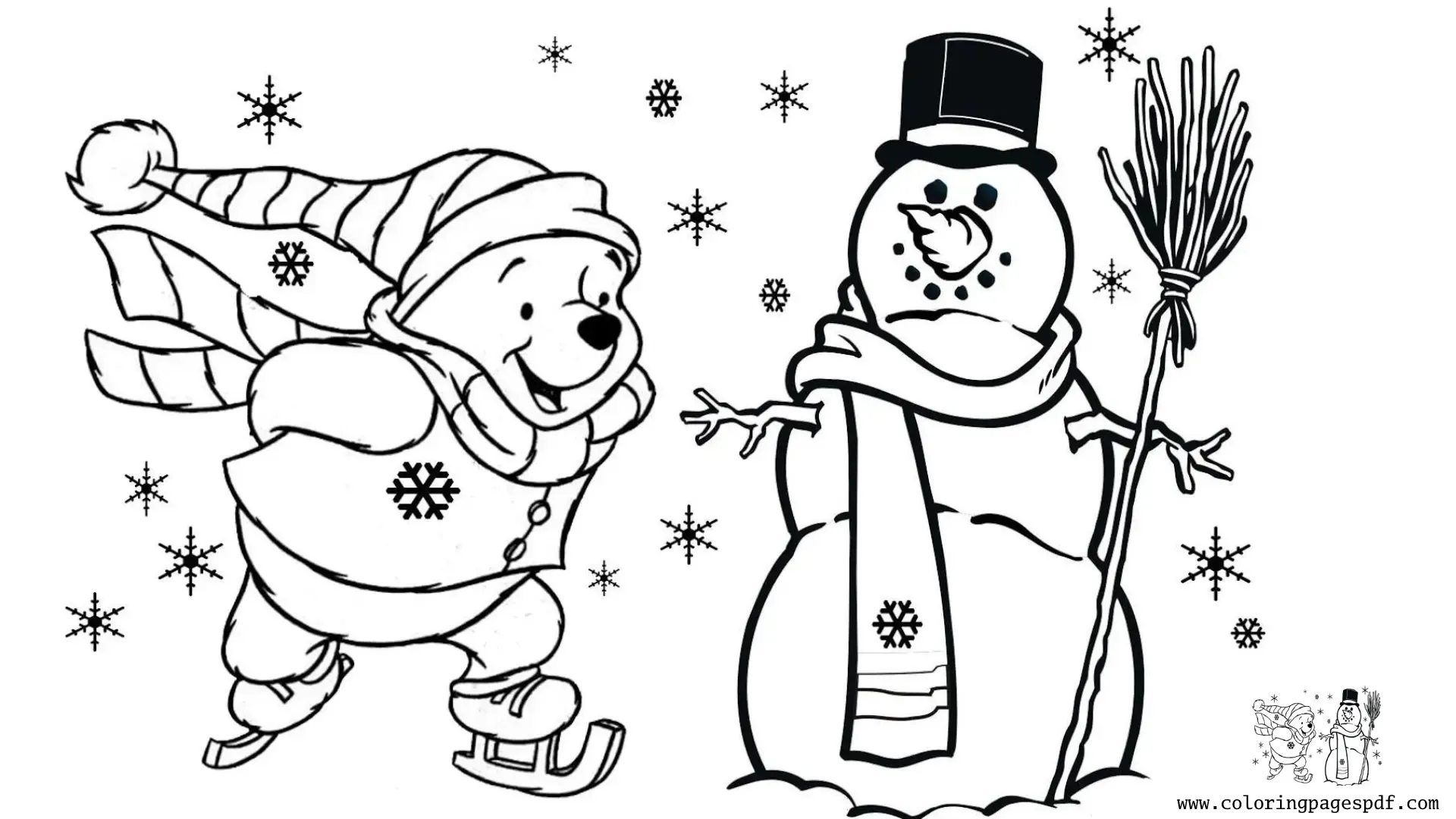 Coloring Page Of Winnie The Pooh Enjoying Christmas