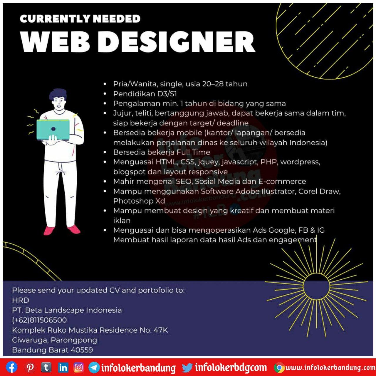 Lowongan Kerja Web Designer PT. Beta Landscape Indonesia Bandung