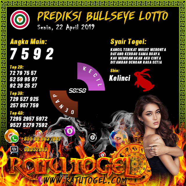 Prediksi Togel Bullseye Senin, 22 April 2019 Ratu Tipster