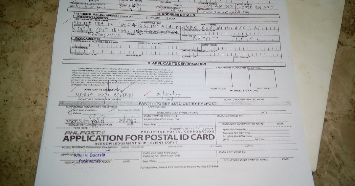 Postal Id Card Application Form Download