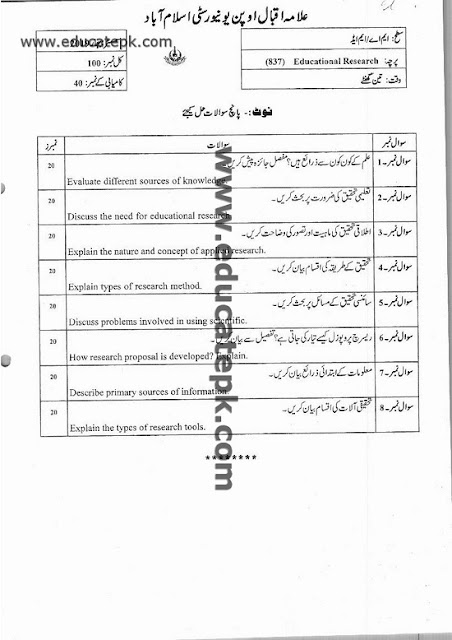 aiou-ma-education-code-837-past-papers