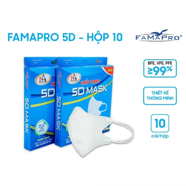 [HỘP-5D MASK-QUAI THUN] Khẩu trang y tế kháng khuẩn 3 lớp Famapro 5D Mask