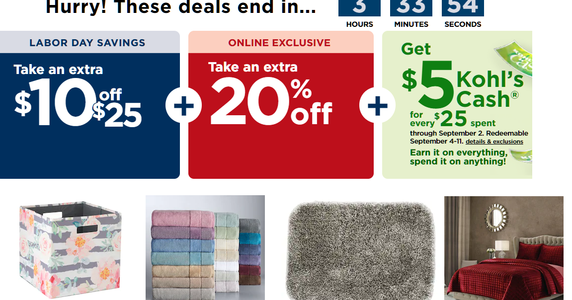 EXPIRED!! Kohl's Stacking Coupon Codes 10 off 25 Order + 20 Off