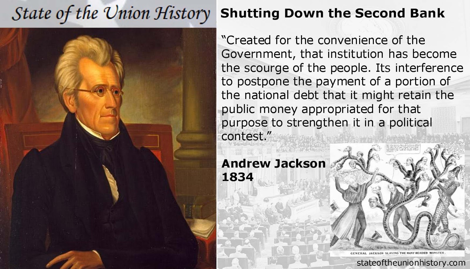State of the Union History 1834 Andrew Jackson Shutting Down the