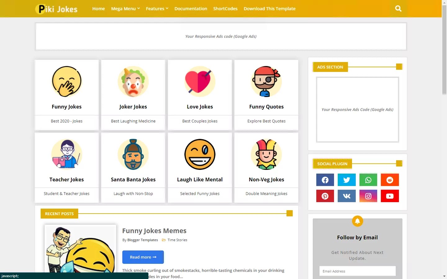 300+ Professional Blogger Templates - Amp, SEO Friendly, Responsive, and Fast Loading Template Piki Jokes - Responsive Blogger Template