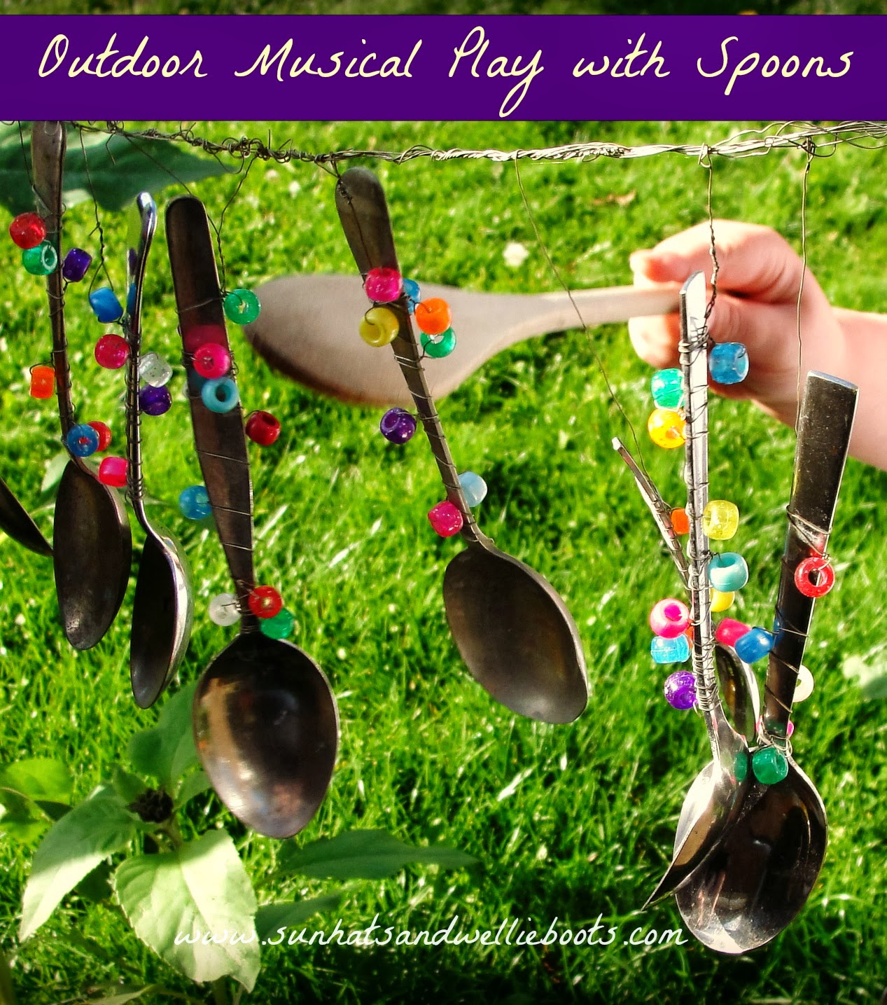 Sun Hats & Wellie Boots Outdoor Music Station made with Spoons