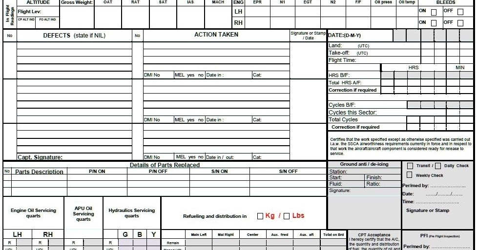 Aircraft Technical Log and Journey Log Aviation Lessons