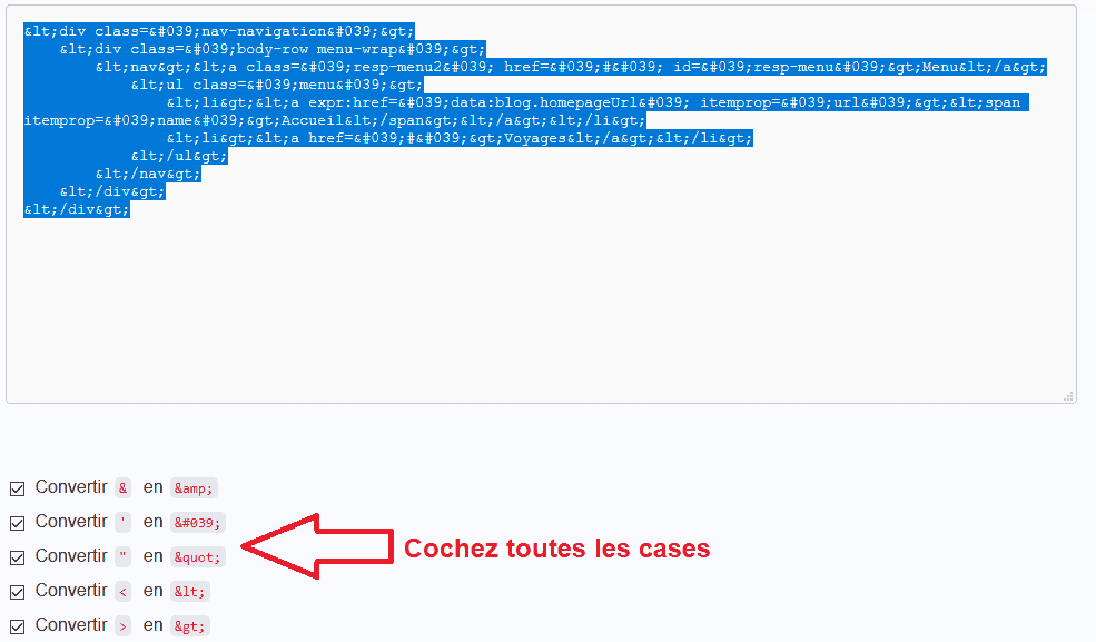 Traduire les caractères spéciaux en entités HTML en ligne