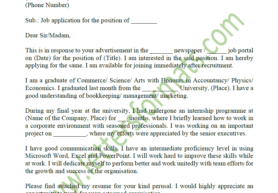 Sample of Job Application Letter for Fresh College Graduates