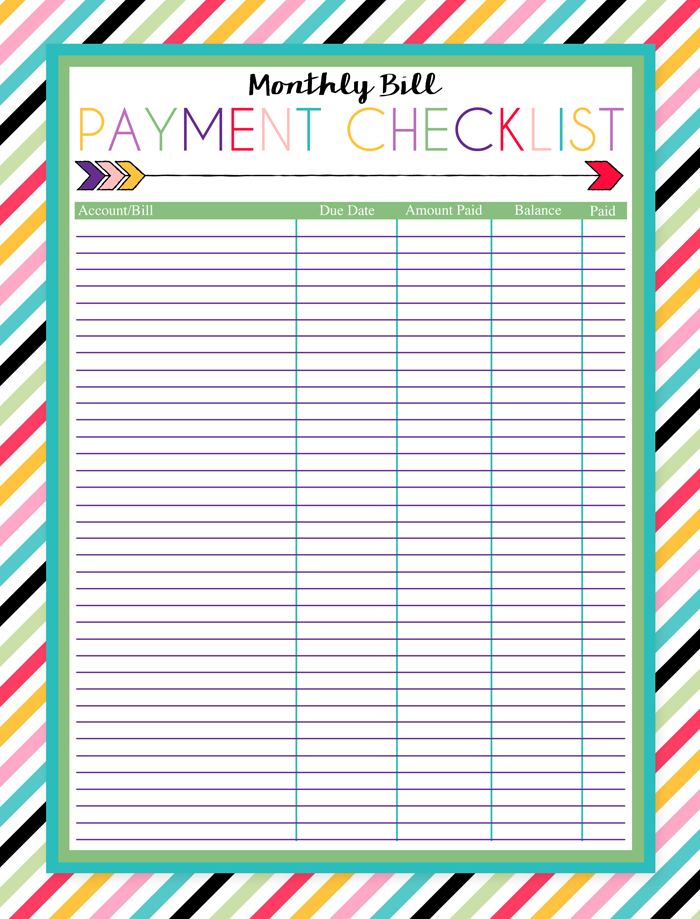 Free Printable Monthly Bill Payment Checklist i should be mopping the
