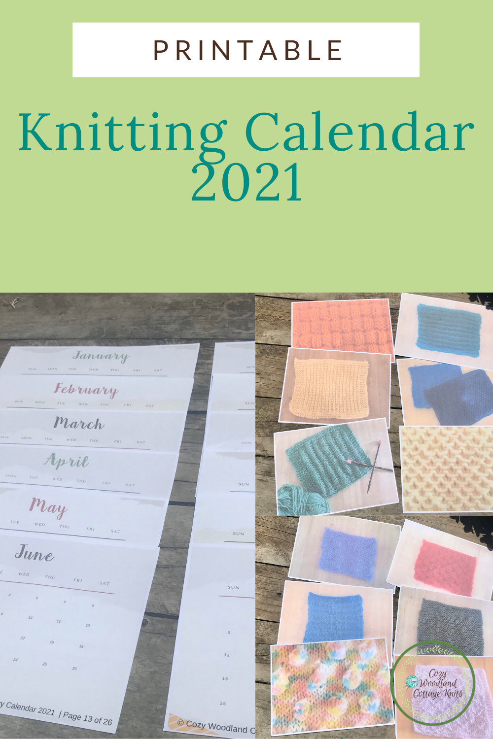 Cozy Woodland Cottage Knits Printable PDF calendars for 2021