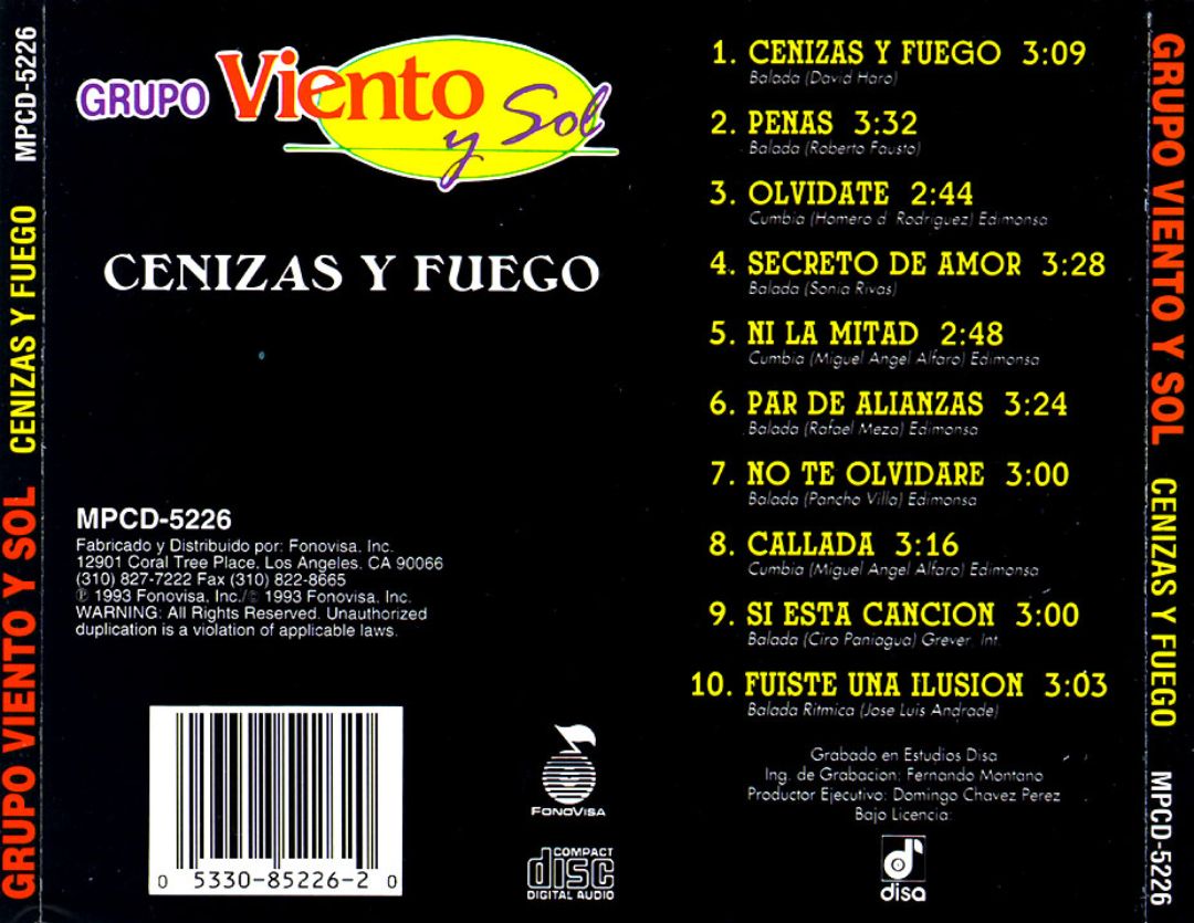 Grupo Viento Y Sol Cenizas Y Fuego Discos de colección : Grupo Viento Y Sol 1993 Cenizas Y Fuego