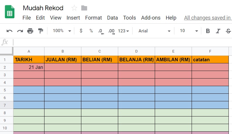 Contoh Rekod Jualan Perniagaan Excel