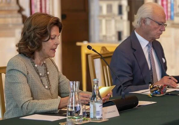 Queen Silvia, Crown Princess Victoria and Princess Sofia attended Partner Advisory Board Meeting. Multicoloured wool blend zig-zag knit jumper