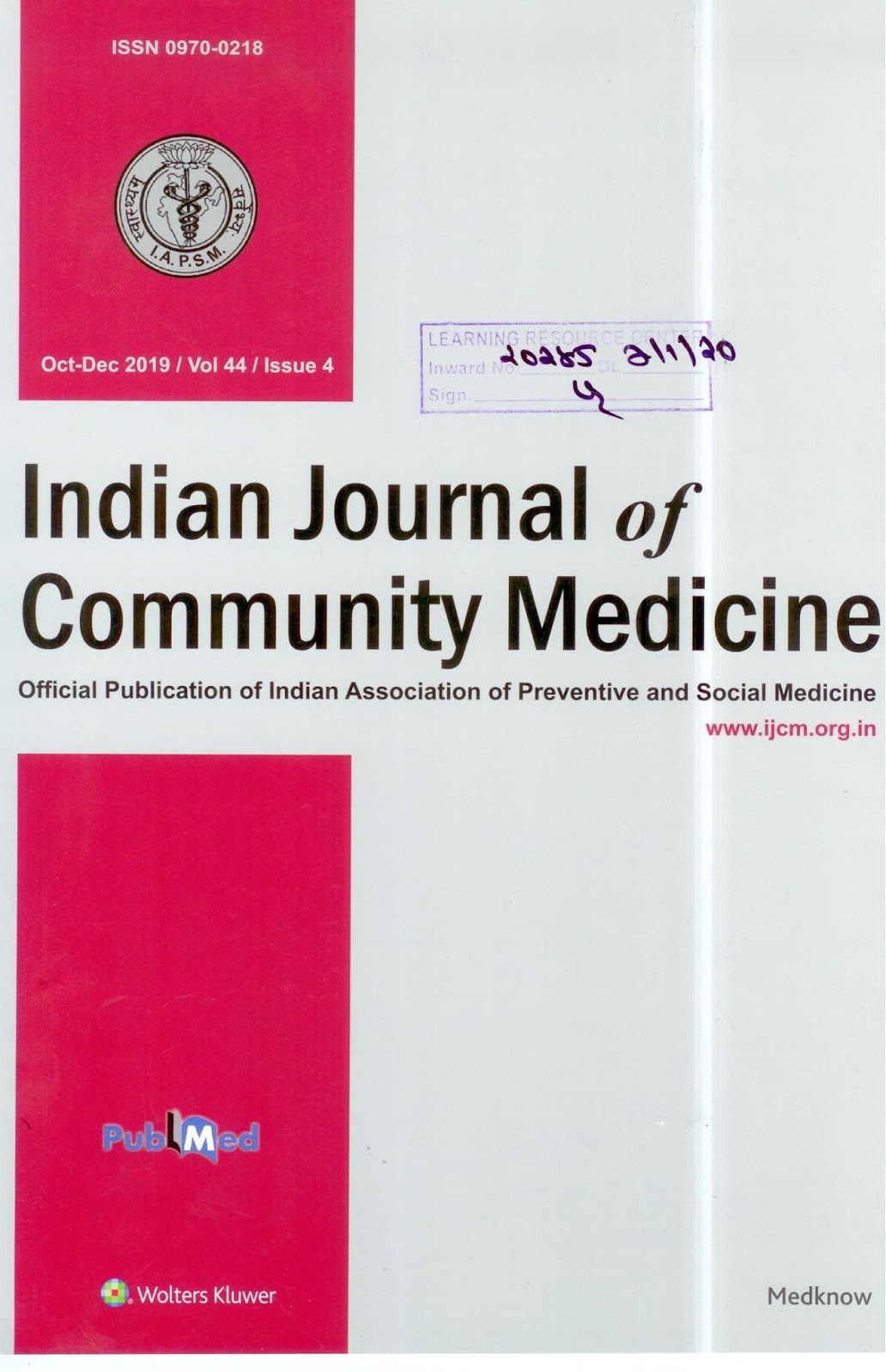 http://www.ijcm.org.in/showBackIssue.asp?issn=0970-0218;year=2019;volume=44;issue=4;month=October-December