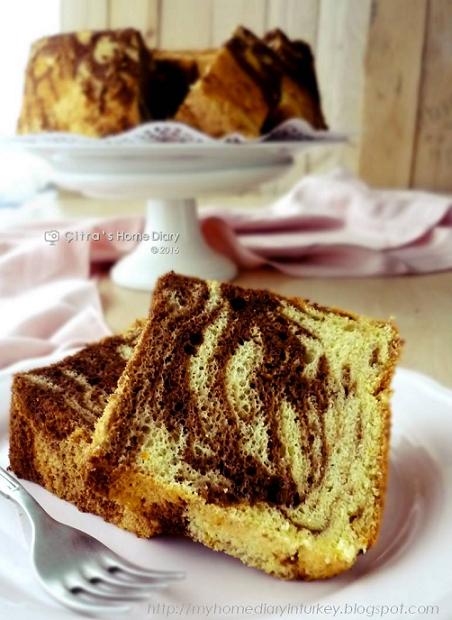 Orange Chocolate marble Chiffon Cake and tips how to make marble pattern / Resep marmer Chiffon cake jeruk | Çitra's Home Diary.