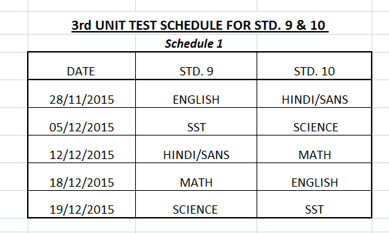 STARS OF PIS AHMEDABAD STD X: UT-3 TIME TABLE