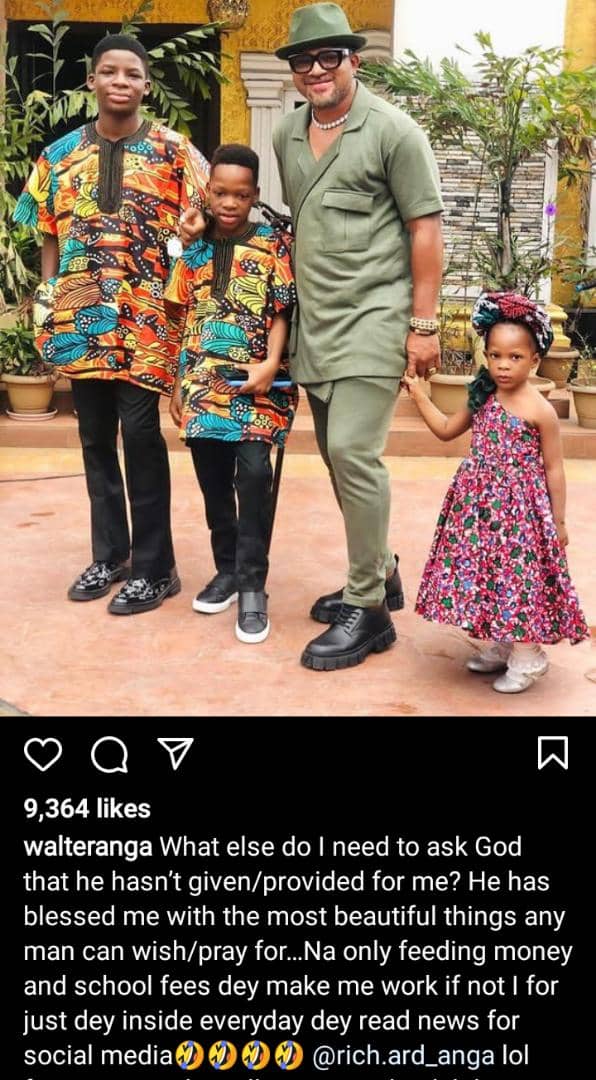 God blessed me with the most beautiful things any man wish/pray for- Actor Walter Anga says as she shows off his children on social media (Photos)