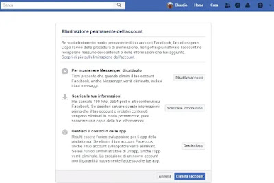 cancellare facebook eliminare account facebook