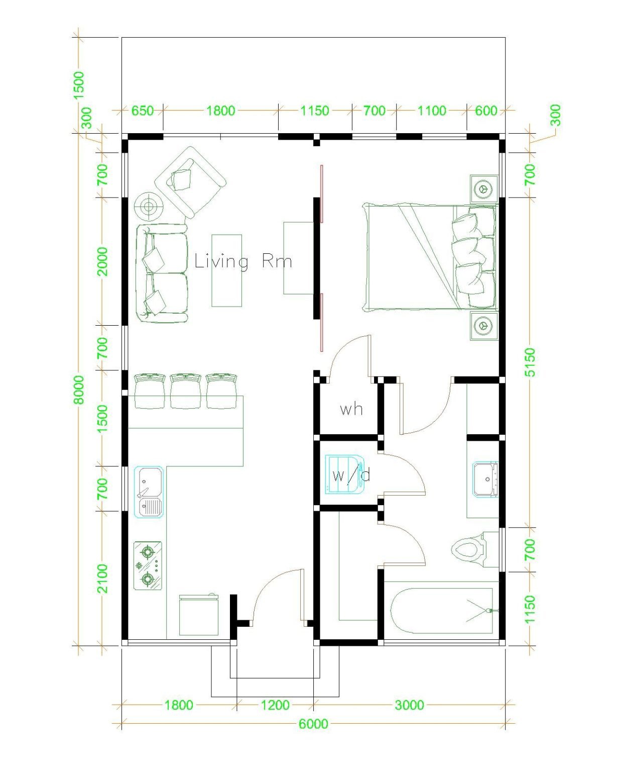 Plans De Maison Miniature 21x21 Pieds (6.5x6.5m) - 1 Chambre, 1 Salle De Bain - Toit Hangar - Version Papier A4