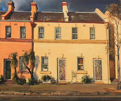 Plein air oil painting of Merriman Street Millers Point near Barangaroo painted by industrial heritage artist Jane Bennett