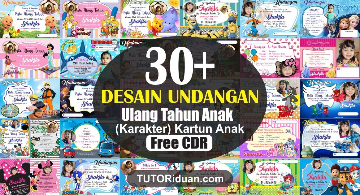 Free 30 Desain Undangan Ulang Tahun Anak Format Coreldraw Cdr