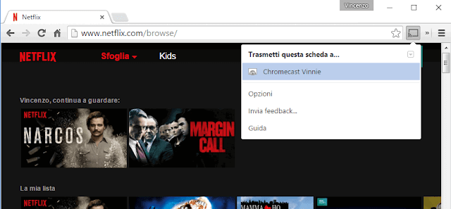 Trasmettere scheda a Netflix da Pc con Chromecast