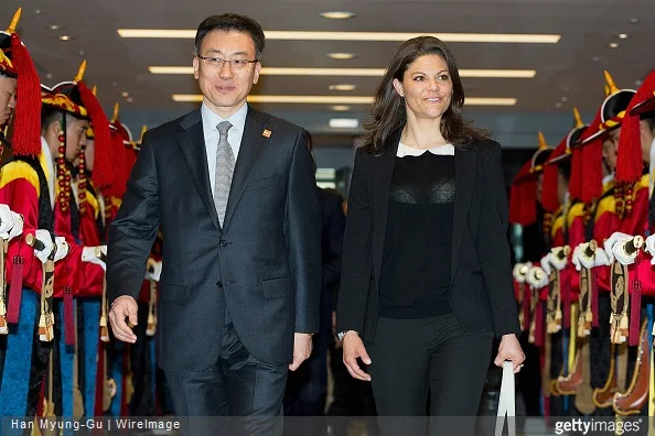 Princess Victoria is seen upon arrival at Incheon International Airport in Incheon, South Korea