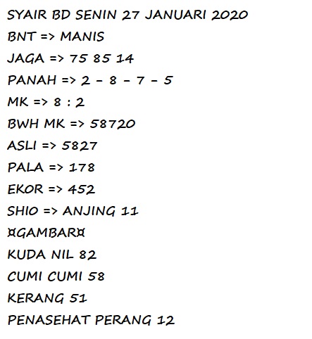 Prediksi Syair Sgp 27 Januari 2020 Syair Togel Sgp Pangkalantoto