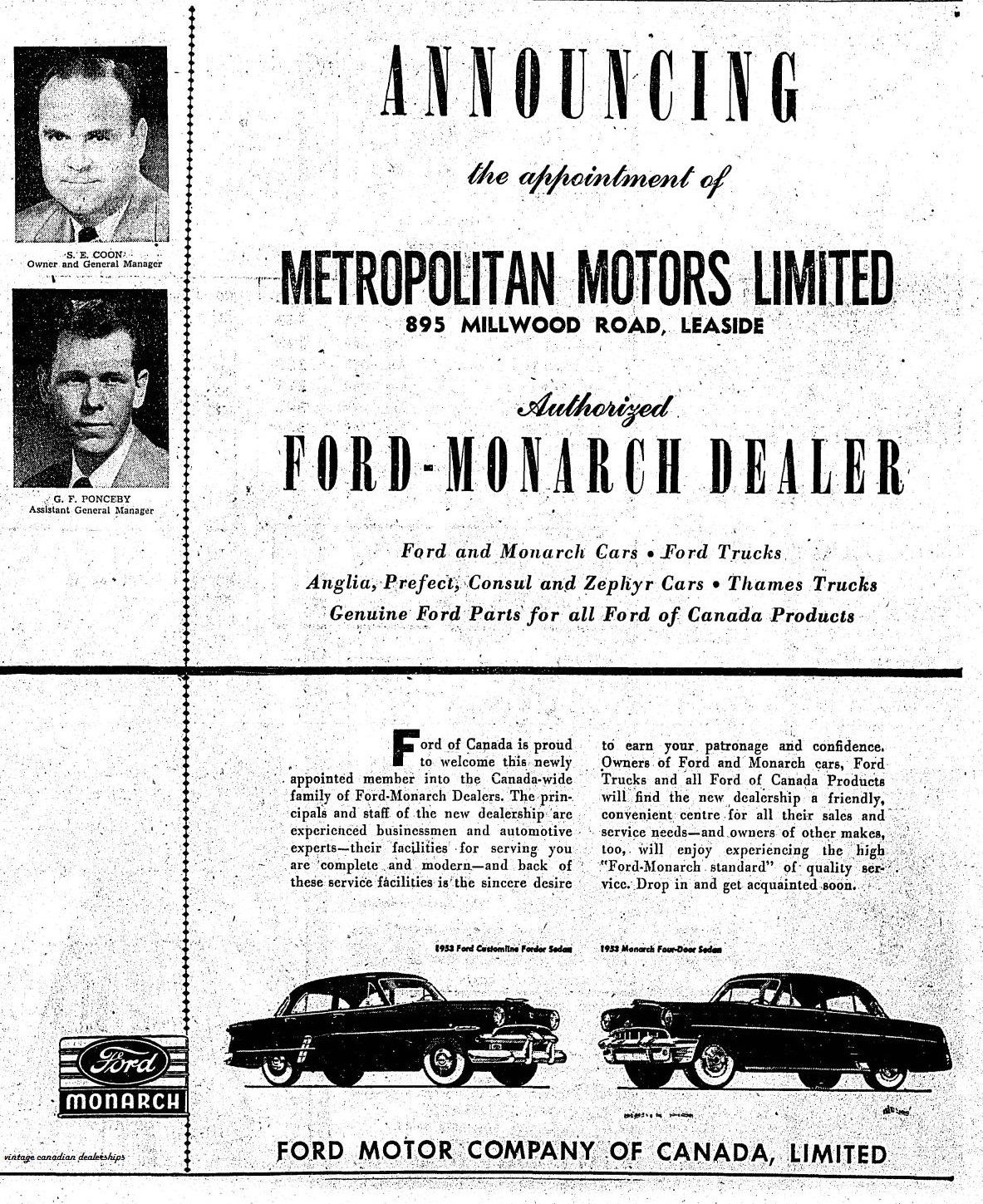 Vintage Canadian Dealerships Metropolitan Motors Limited