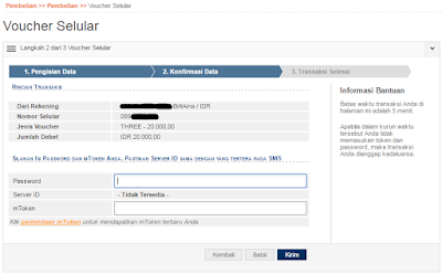 Konfirmasi Pembelian Voucher Selular di I-Banking