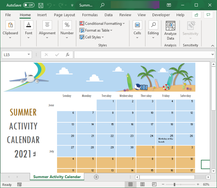 Cách tạo Lịch trong Excel