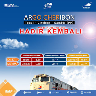KAI Kembali Jalankan KA Argo Cheribon Mulai 14 Agustus 2020 KAI Kembali Jalankan KA Argo Cheribon Mulai 14 Agustus 2020