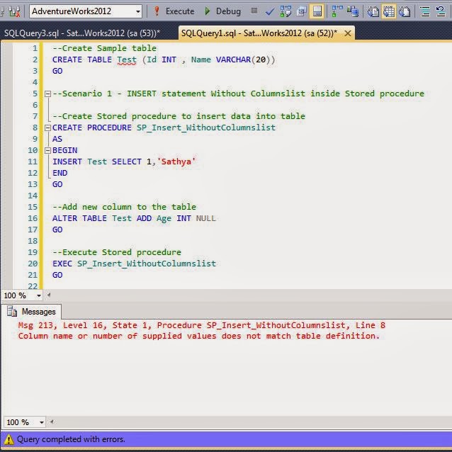 All about SQLServer TSQL INSERT Statement with Columnslist inside