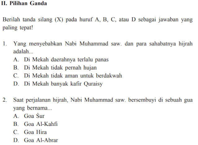 Jawaban PG PAI Kelas 7 Halaman 168 Bab 11 (Hijrah ke Madinah, Sebuah Kisah yang Membanggakan)